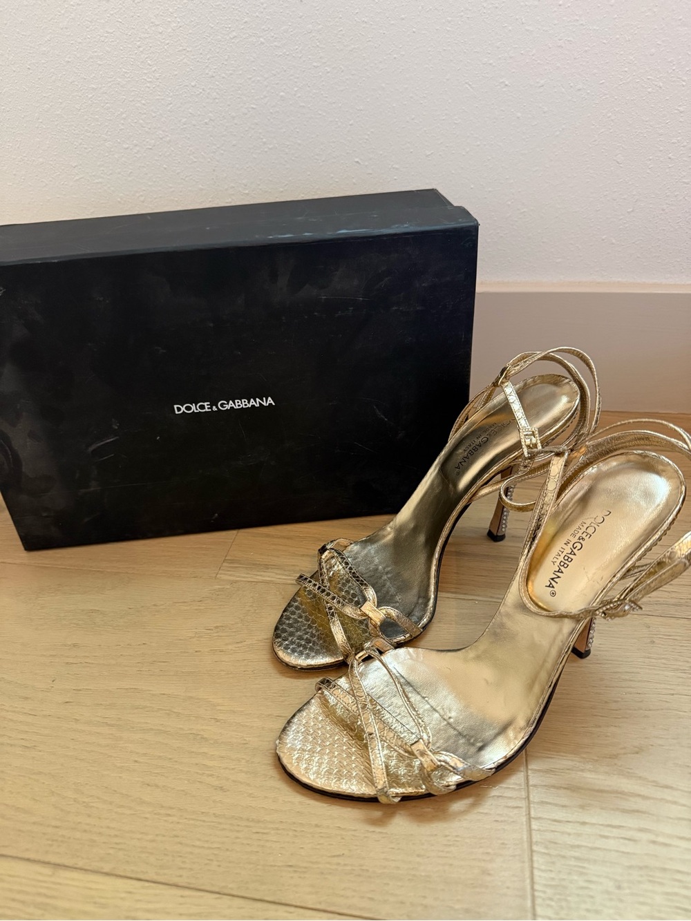 Dolce & Gabbana Metallic Gold Strappy Stiletto Sandals